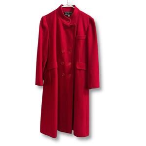 Miss Harwood Signature Vintage Mod Red Double Breasted Wool Long Coat size M / L